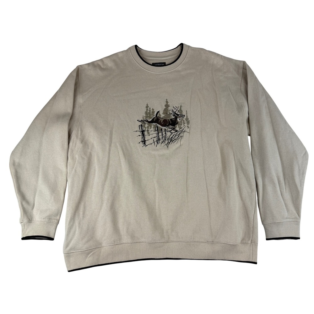 Croft & Barrow Sweatshirt Mens XL Tan Embroidered Deer Hunting Fleece Pullover